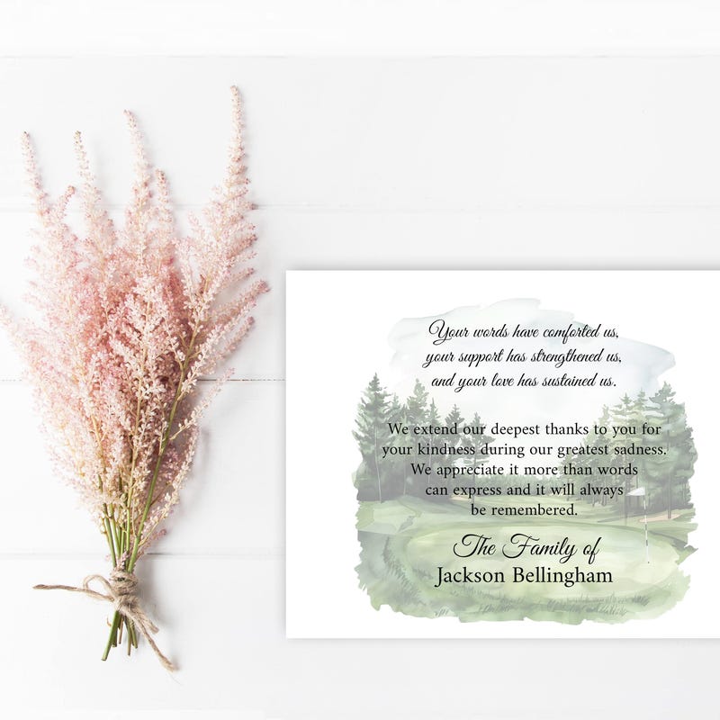 Sympathy Acknowledgement Cards, Funeral Thank You and Bereavement Notes Personalized with Golf Scene