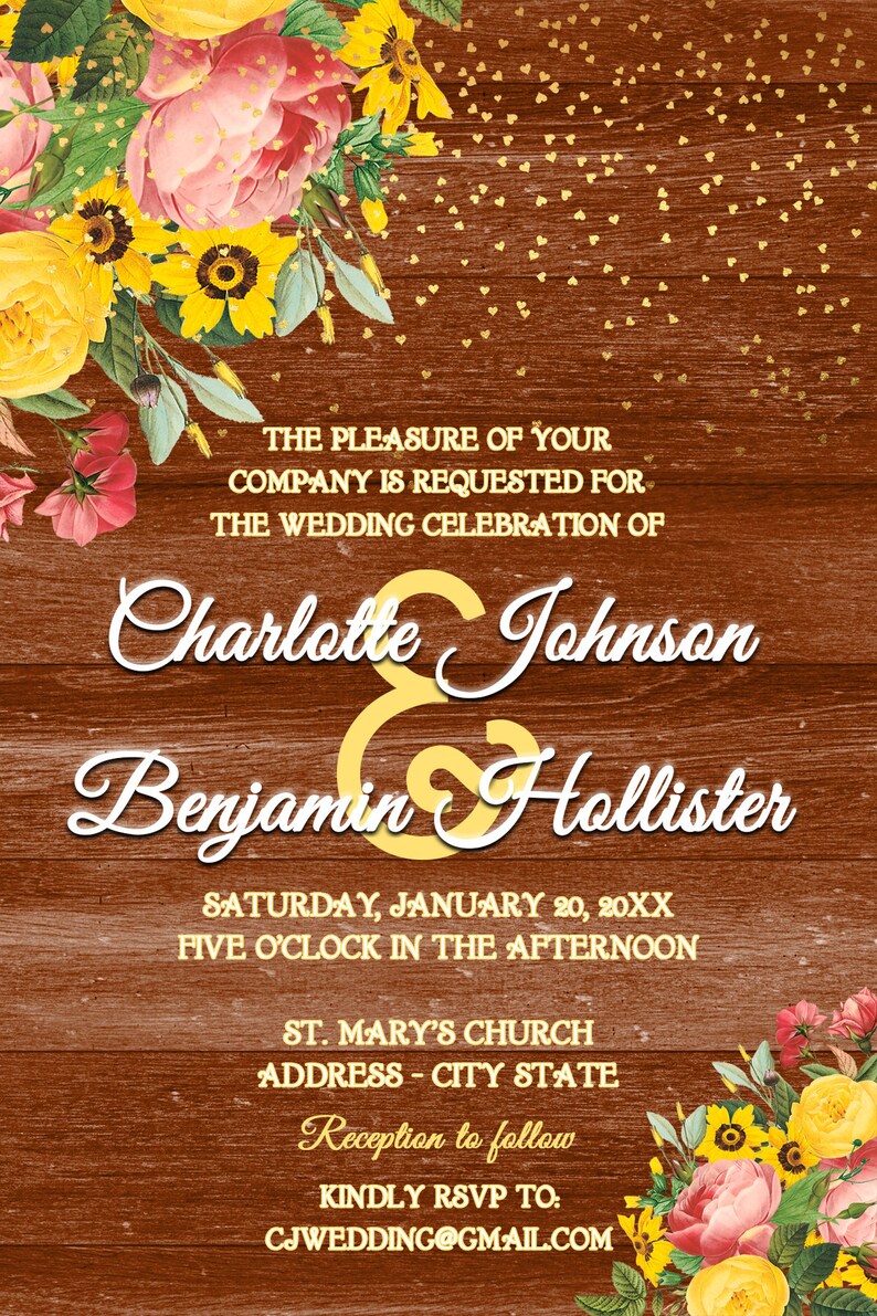 Personalized Wedding Invitations with Envelopes Rustic Sunflowers image 4