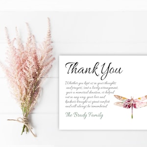 Sympathy Acknowledgement Cards, Funeral Thank You and Bereavement Notes Personalized with Dragonfly