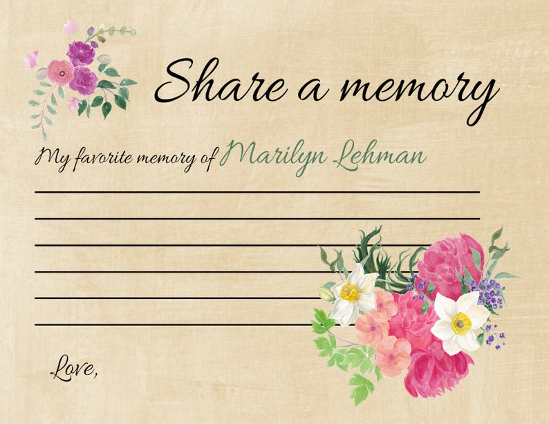 Share A Memory Card Celebration of Life Weddings Etsy