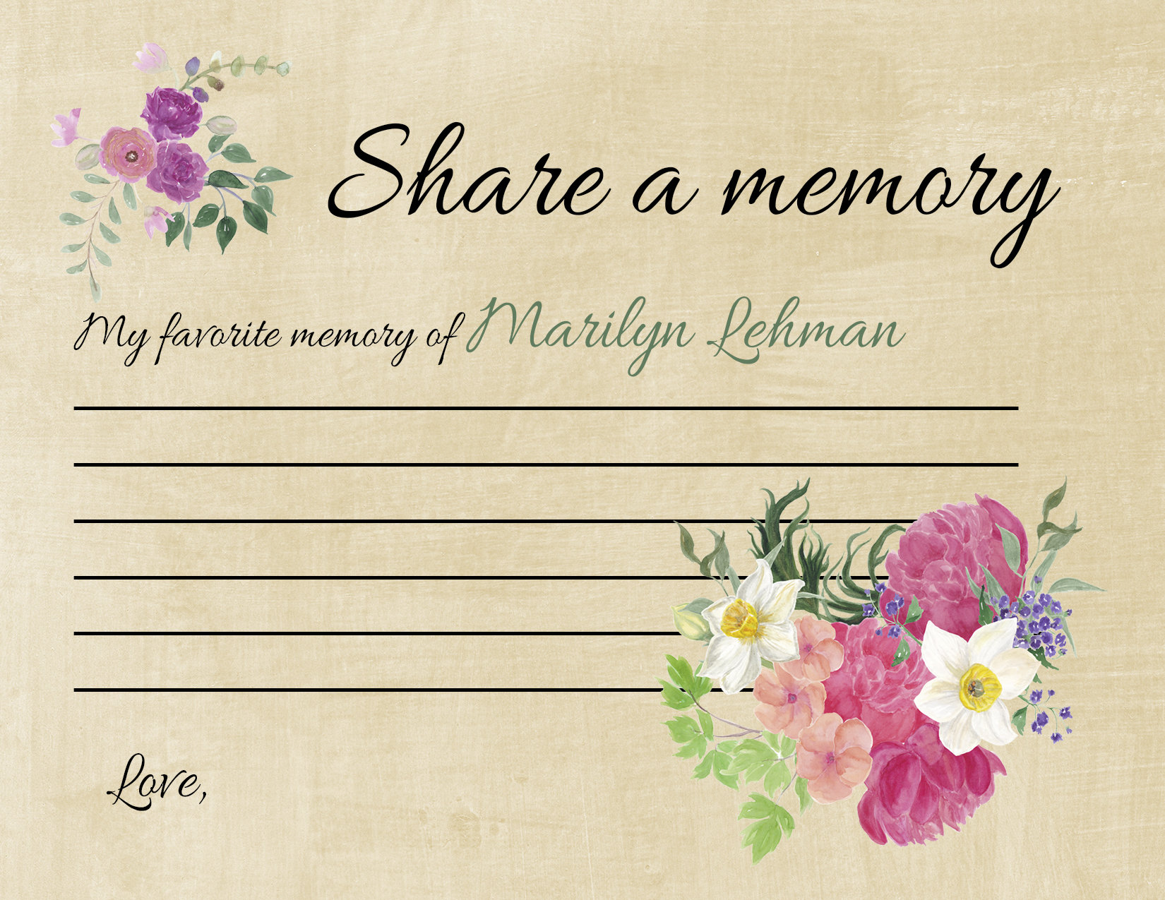 Share A Memory Card Celebration of Life Weddings Etsy