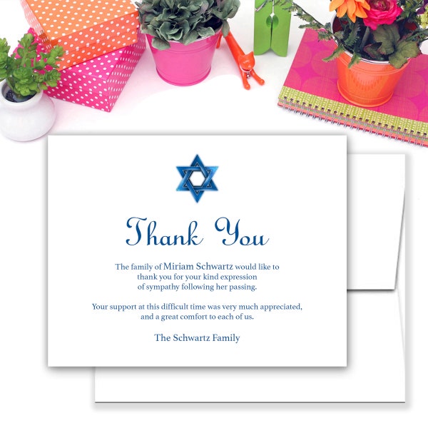 Jewish Sympathy Acknowledgement Cards, Funeral Thank You and Bereavement Notes Personalized