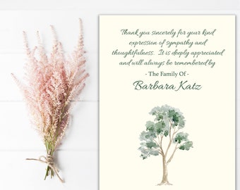 Sympathy Acknowledgement Cards, Funeral Thank You and Bereavement Notes Personalized