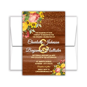 Personalized Wedding Invitations with Envelopes Rustic Sunflowers image 3