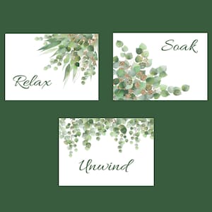 Relax Soak Unwind Bathroom Wall Art Prints - Eucalyptus Leaves - Unframed