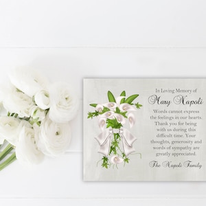 Sympathy Acknowledgement Cards, Funeral Thank You and Bereavement Notes Personalized - Calla Lily