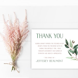 Sympathy Acknowledgement Cards, Funeral Thank You and Bereavement Notes Personalized