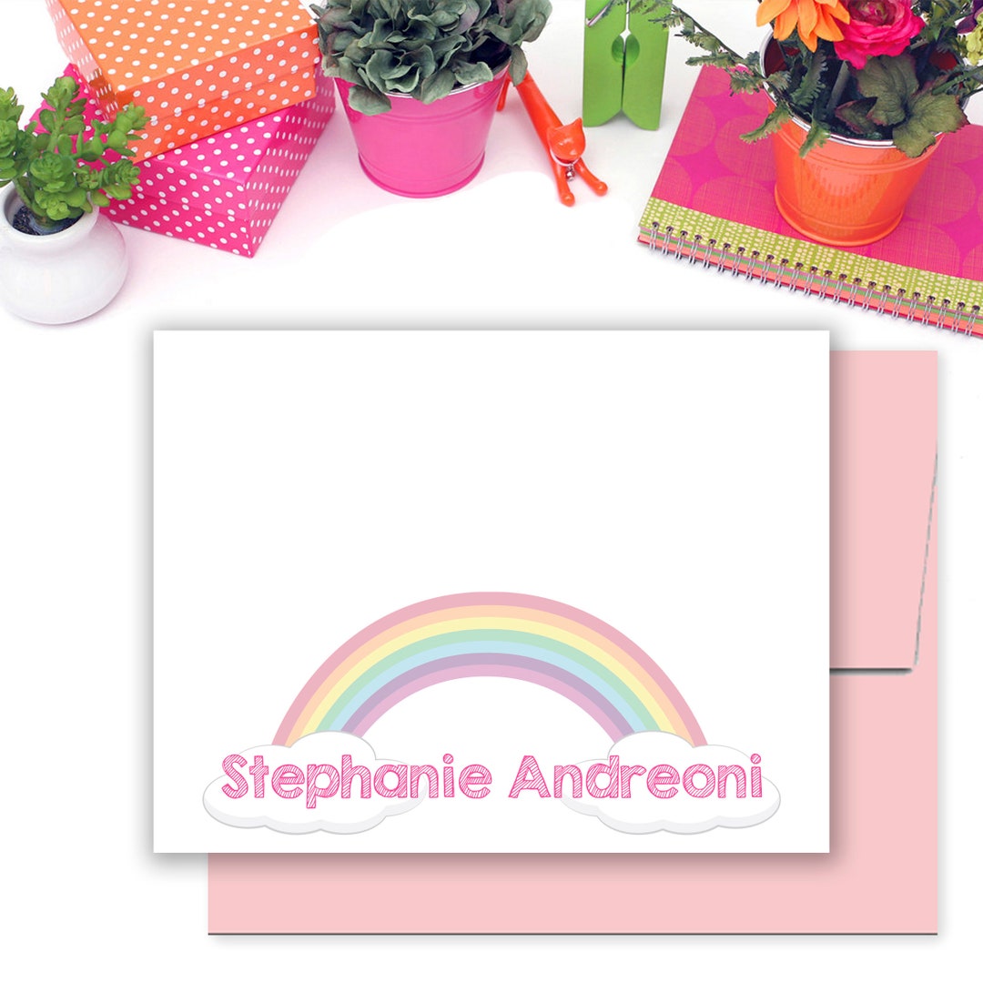 Personalized Kids Rainbow Note Cards With Envelopes // Kids Thank You ...