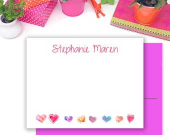 Personalized Note Card Set // Personalized Heart Stationery with Envelopes // Note Card Set // Set of 12 flat or folded cards