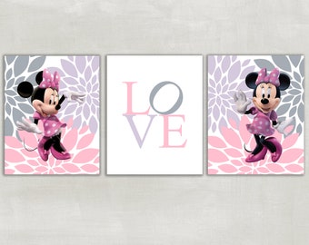 Minnie Mouse Nursery Art, Floral Love Print Set (Unframed)