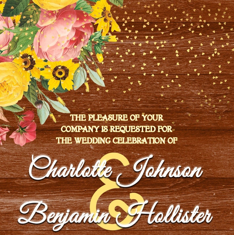 Personalized Wedding Invitations with Envelopes Rustic Sunflowers image 5