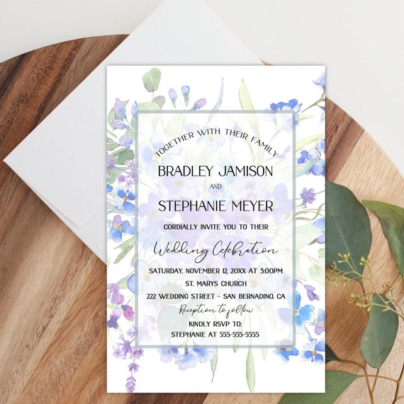 Personalized Wedding Invitations With Envelopes Forget Me Not Flowers Etsy