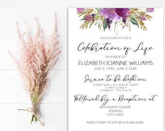 Celebration of Life Invitations - Funeral Announcement Memorial Service Invite - In Loving Memory Invitations Printed