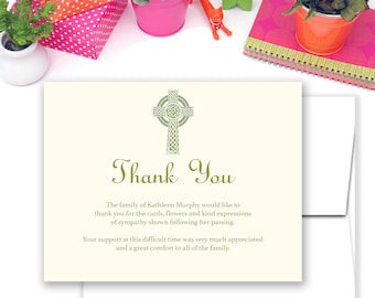 Christian Celtic Cross Sympathy Acknowledgement Cards, Funeral Thank You and Bereavement Notes Personalized