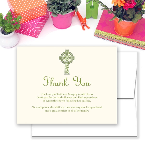 Christian Celtic Cross Sympathy Acknowledgement Cards, Funeral Thank You and Bereavement Notes Personalized