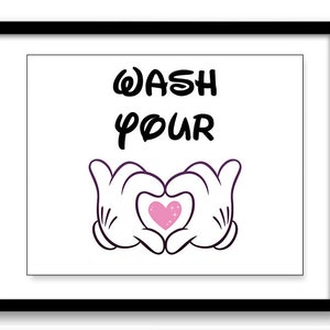 Disney Inspired Wash Your Hands Bathroom Wall Art - 8x10 Print Mickey Mouse Hands