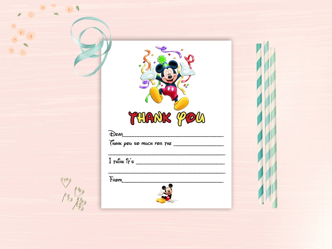 Mickey Mouse Fill in Thank You Cards for Shower Christening Baptism ...