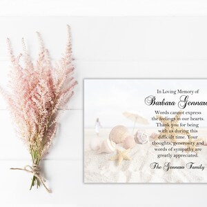 Sympathy Acknowledgement Cards, Funeral Thank You and Bereavement Notes Personalized Beach theme - seashells