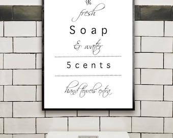 Bathroom Wall Art Print - Fresh Soap and Water in Black and White - Farmhouse Style
