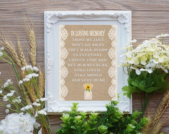 In Loving Memory Wedding table Sign, Memorial Sign Table, Remembrance Sign, Signs For Weddings In Memory Of - 8x10 PRINTED