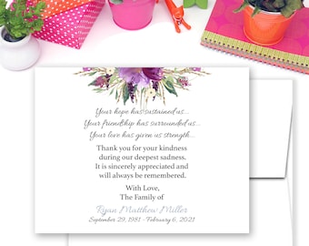 Sympathy Acknowledgement Cards, Funeral Thank You and Bereavement Notes Personalized