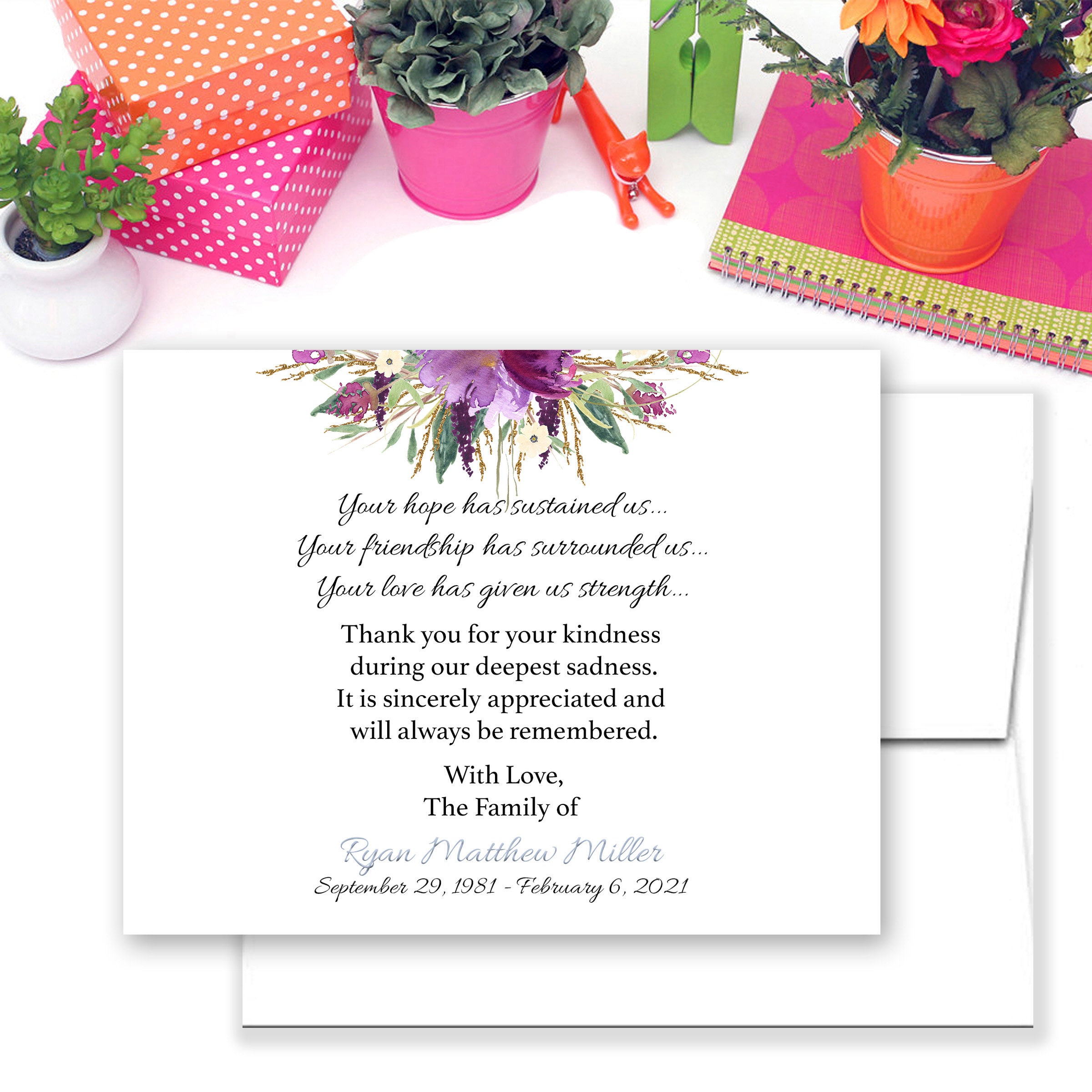 Sympathy Acknowledgement Cards Funeral Thank You and Etsy