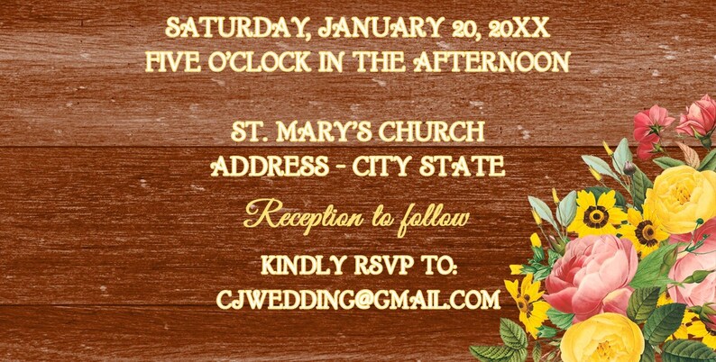 Personalized Wedding Invitations with Envelopes Rustic Sunflowers image 6