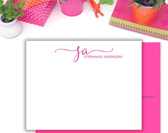 Personalized Monogram Note Cards // Stationery Card Set // Set of 12 flat or folded cards