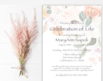 Celebration of Life Invitations - Funeral Announcement Memorial Service Invite - In Loving Memory Invitations Printed
