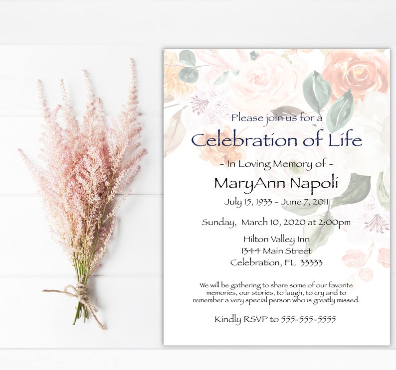 Celebration of Life Invitations Funeral Announcement Etsy