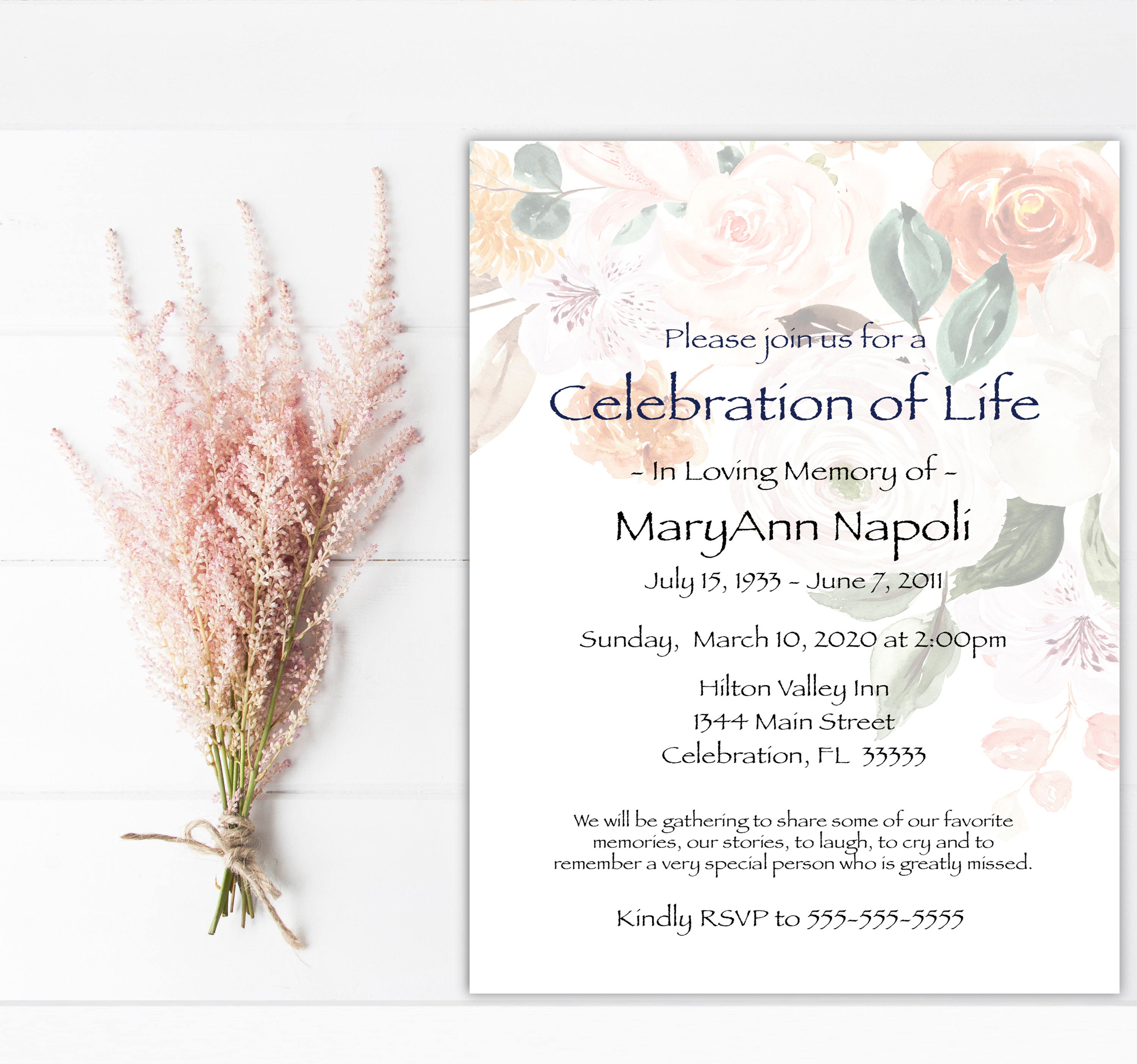 Celebration of Life Invitations Funeral Announcement | Etsy