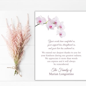 Sympathy Acknowledgement Cards, Funeral Thank You and Bereavement Notes Personalized with Orchid
