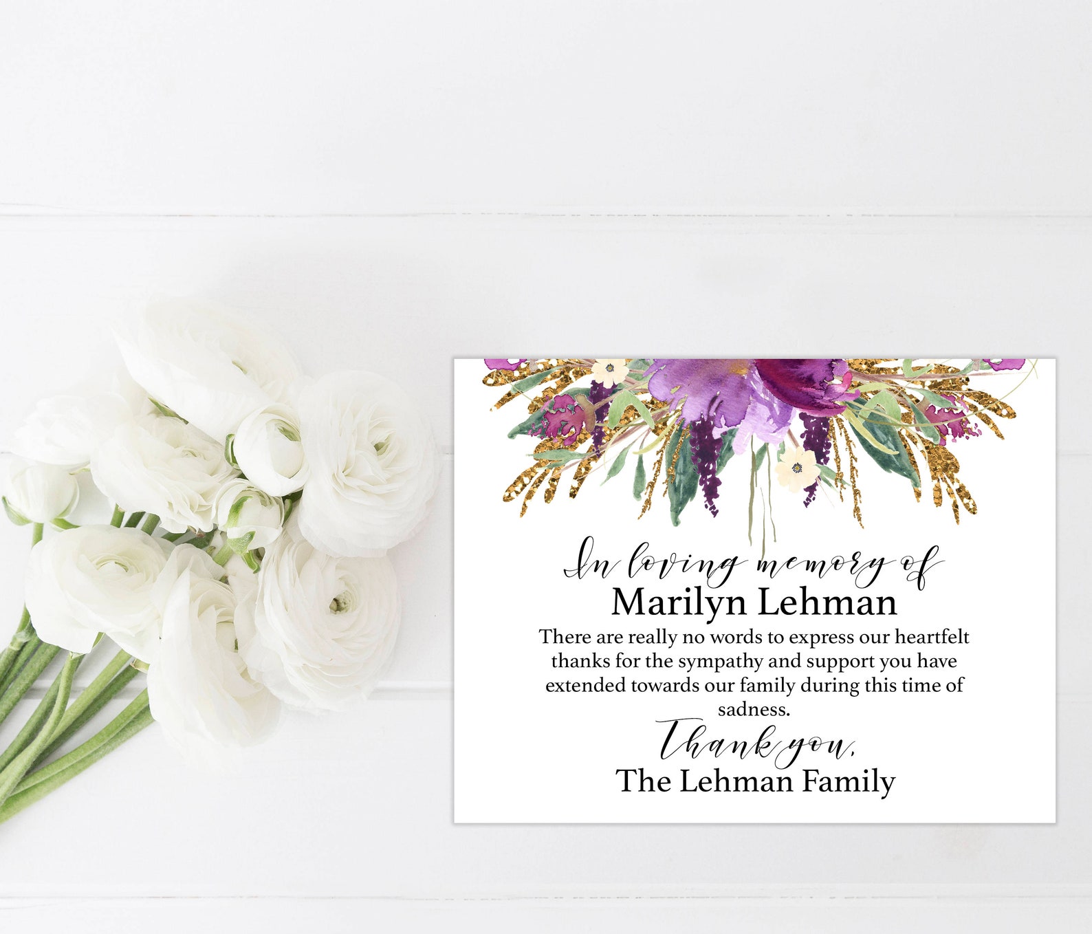 Personalized Sympathy Acknowledgement Cards Funeral Thank You Etsy