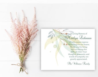 Sympathy Acknowledgement Cards, Funeral Thank You and Bereavement Notes Personalized
