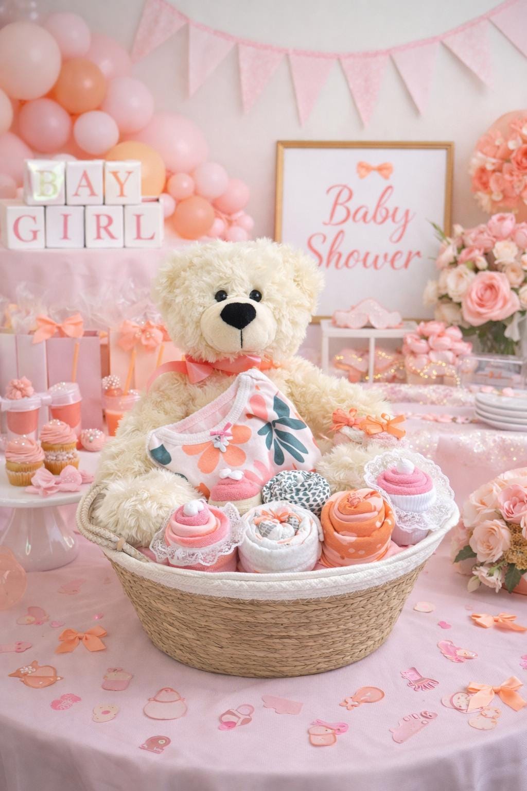Floral Baby Girl Shower Gift Basket – Onesies, Teddy Bear - Etsy