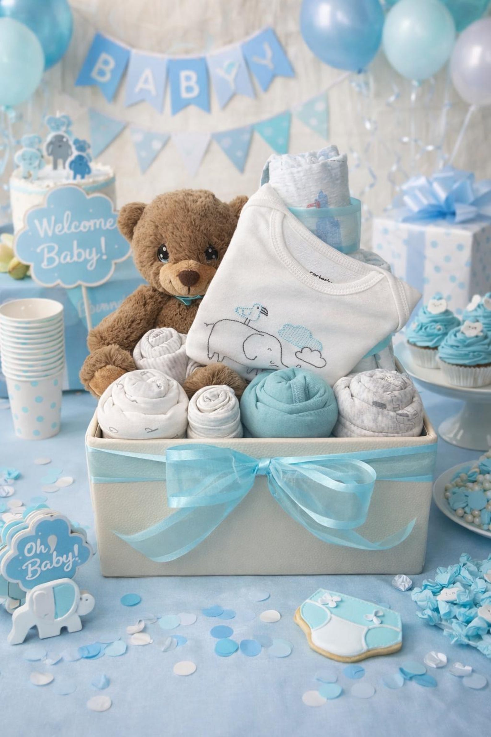 Baby Boy Gift Basket – Brown Bear Aqua 11 - Etsy