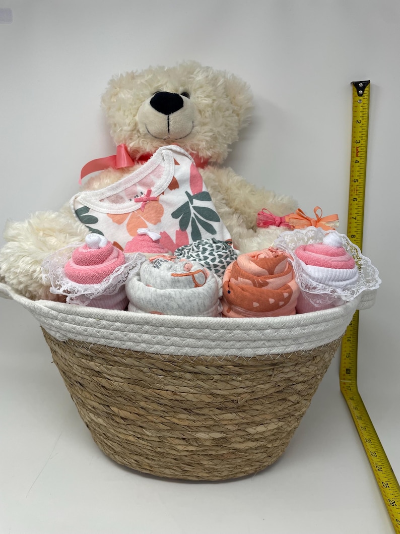 Floral Baby Girl Shower Gift Basket – Onesies, Teddy Bear - Etsy