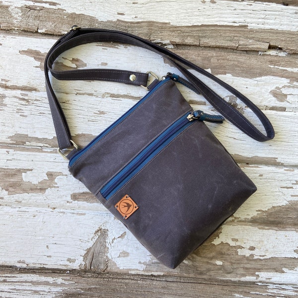 Gray Navy Waxed Canvas Crossbody