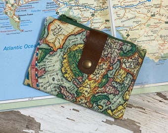 Old World Map Folding Wallet Credit Card Zippered Coin Purse