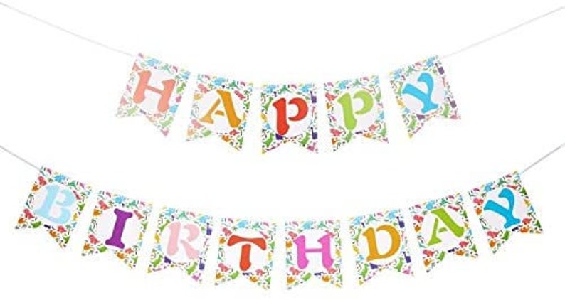 Dino Happy Birthday Banner Multicoloured Bunting Dinosaur Boys Girls Party Decoration Men/'s Happy Birthday Sign Hanging Card Garland Decor
