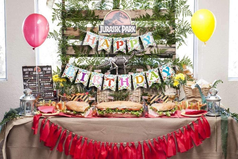 Dino Happy Birthday Banner Multicoloured Bunting Dinosaur Boys Girls Party Decoration Men/'s Happy Birthday Sign Hanging Card Garland Decor