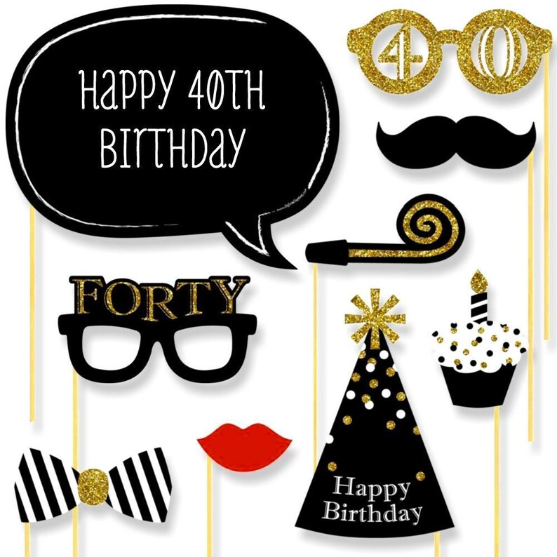 20 Pack 40th Birthday Photo Props Birthday Photo Booth Props Birthday Party Photo Props Selfie Props Birthday Props 40th Birthday Party
