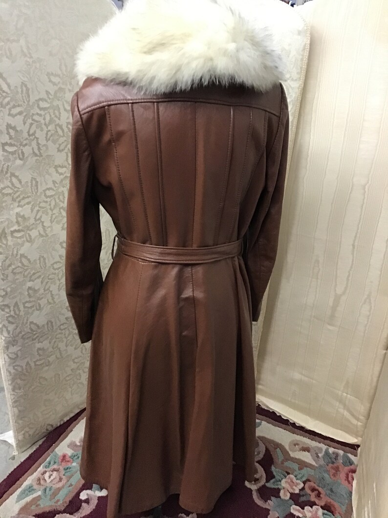 1970 women\u2019s three season full leather jacket with removable coyote fur collar