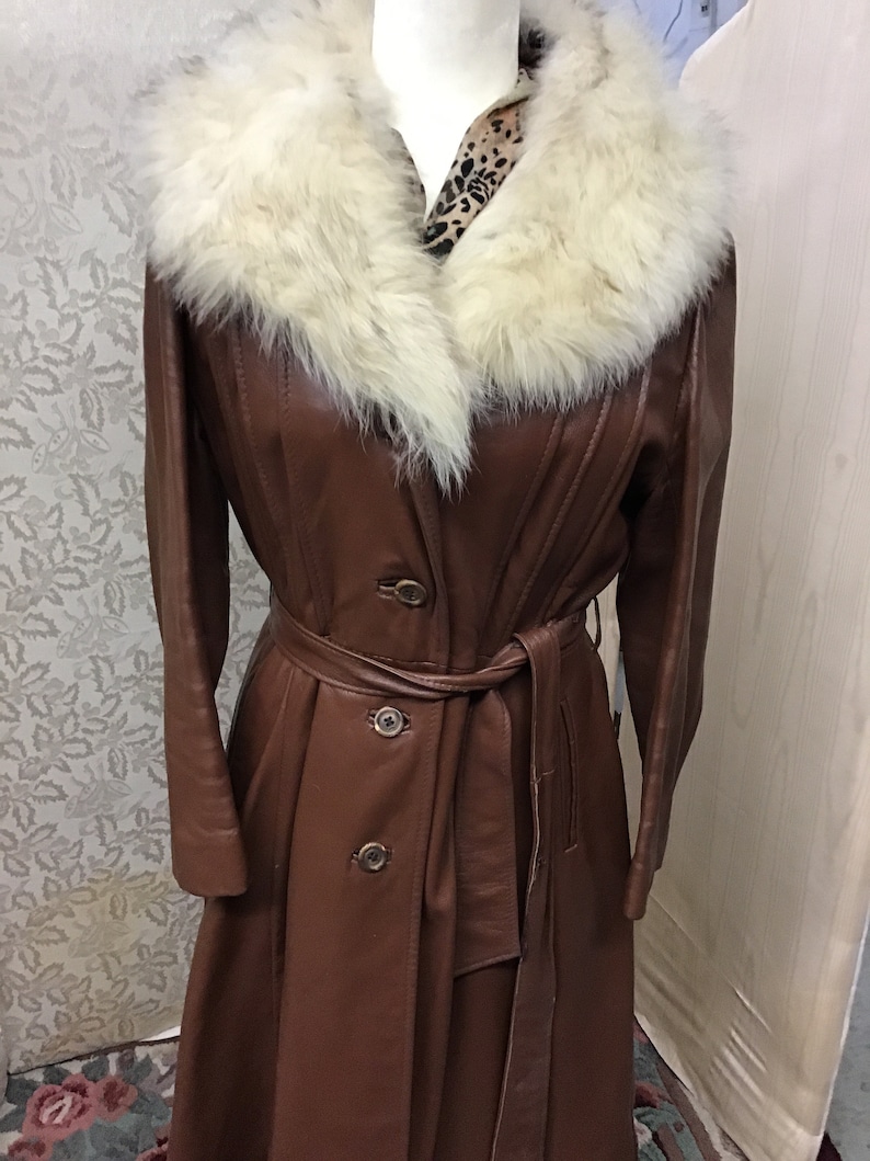 1970 women\u2019s three season full leather jacket with removable coyote fur collar