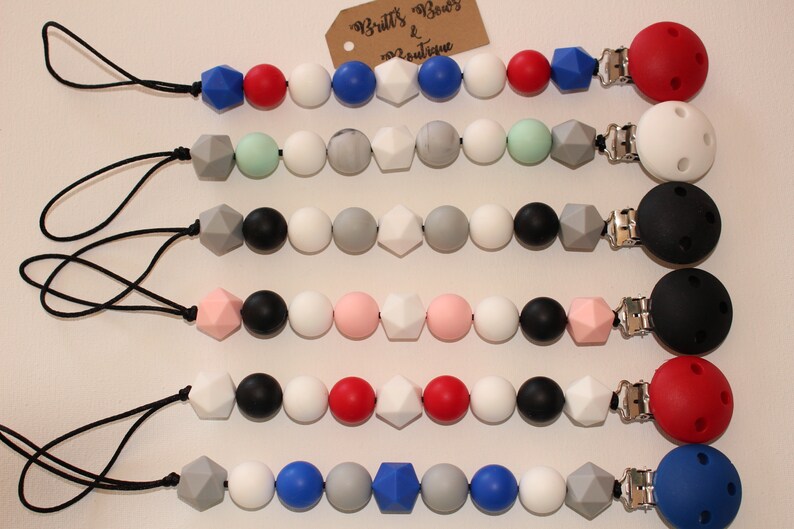 Black White and Grey Teething Pacifier Clip Beaded Clip Monochrome Teething Clip Pacifier Holder Silicone Teething Clip Pacifier Clip