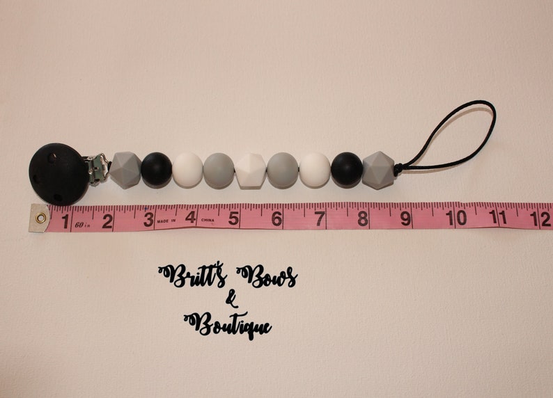 Black White and Grey Teething Pacifier Clip Beaded Clip Monochrome Teething Clip Pacifier Holder Silicone Teething Clip Pacifier Clip