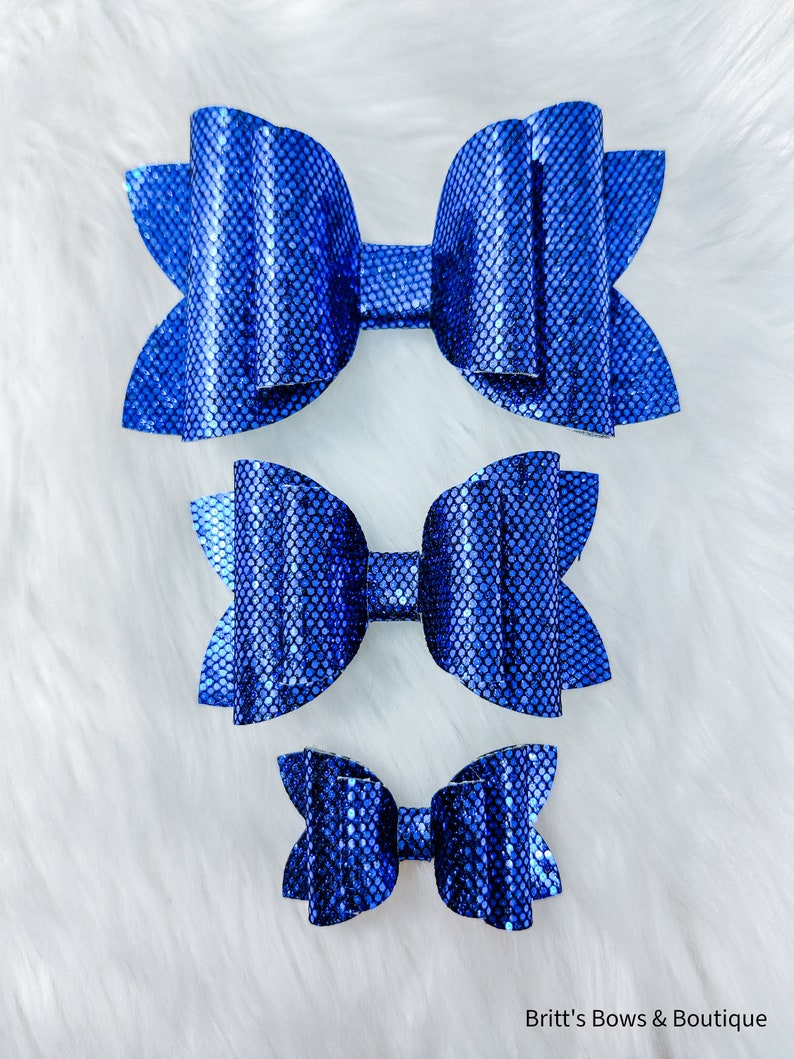Blue Glitter Double Hair Bow Blue Hair Bow Glitter Bow | Etsy