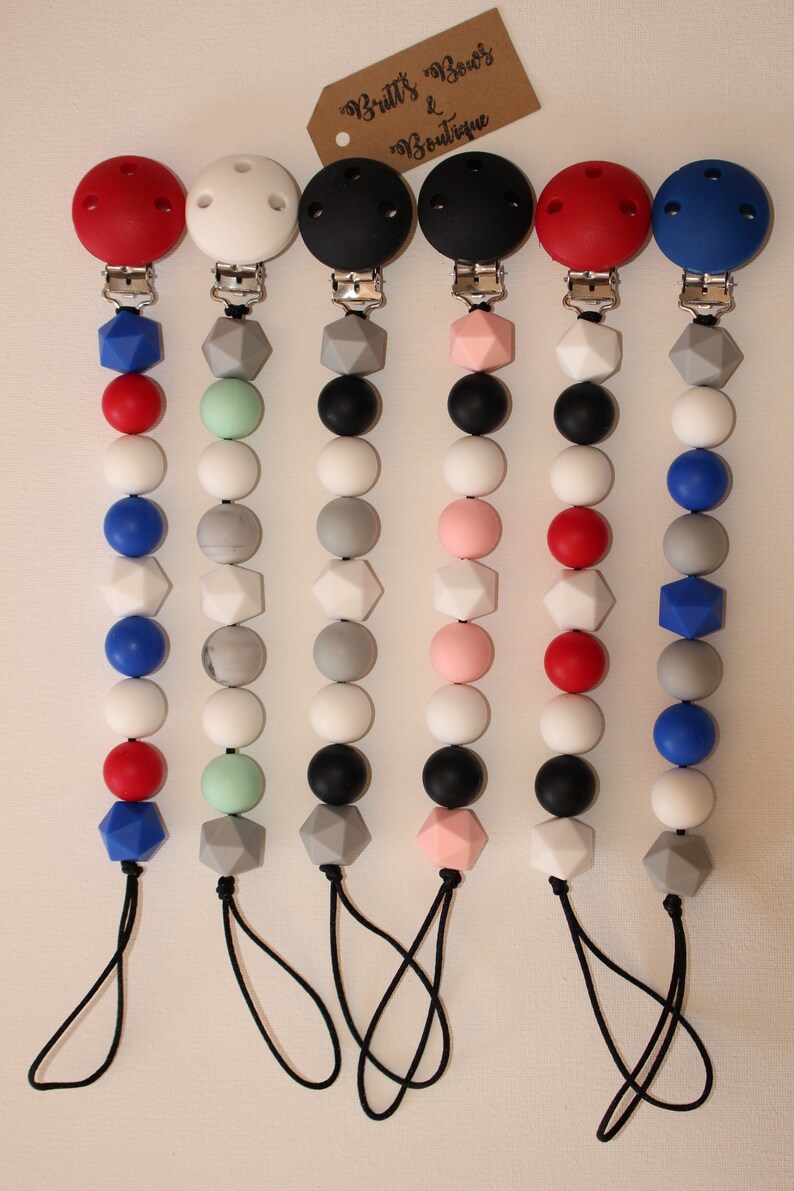Black White and Grey Teething Pacifier Clip Beaded Clip Monochrome Teething Clip Pacifier Holder Silicone Teething Clip Pacifier Clip