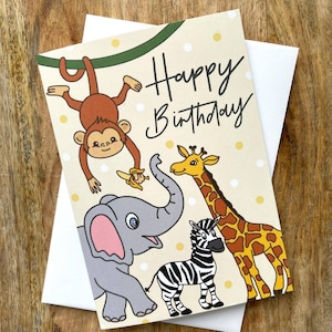 TARJETA DE CUMPLEAÑOS PARA NIÑOS tarjeta de cumpleaños temática animal, hijo, nieto, hija, nieta, animales lindos, feliz cumpleaños, tarjeta de niñas, tarjeta de niños, en blanco