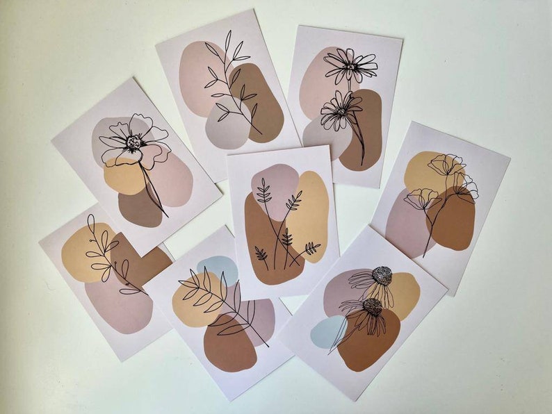 flower florals print flower art wall art Line drawing floral postcards A6 prints postcards